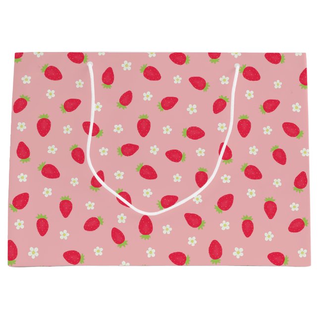 Summer Strawberries Pink Large Gift Bag (Front)