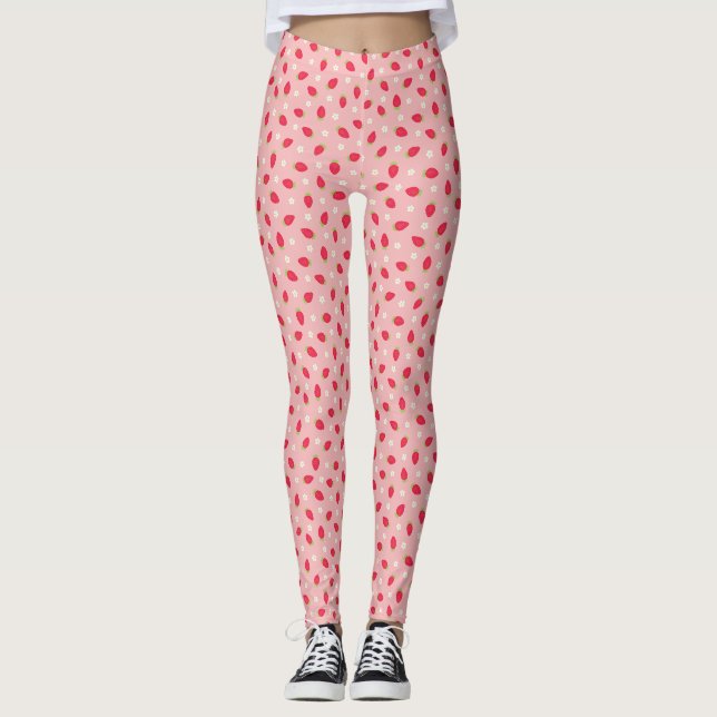 Summer Strawberries Pink Leggings (Front)