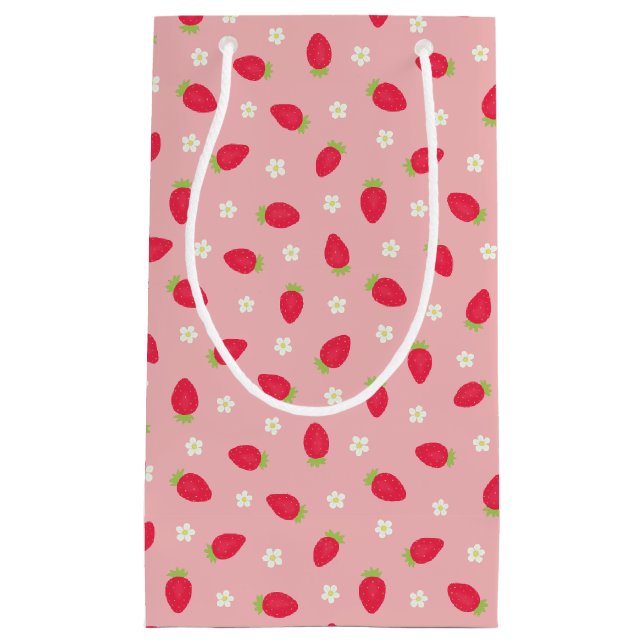 Summer Strawberries Pink Small Gift Bag (Front)