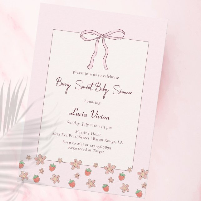 Summer, Strawberries, Ribbon Baby Shower Invitation (Creator Uploaded)