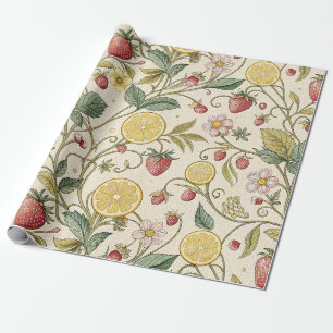 Summer Strawberry and Citrus Fruit on Warm Cream Wrapping Paper