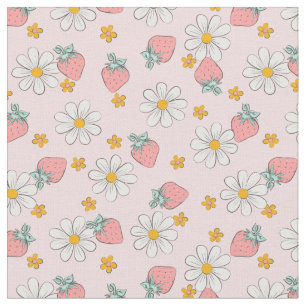 Summer Strawberry Daisy Floral  Fabric