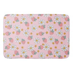 Summer Strawberry Daisy Pattern Bath Mat