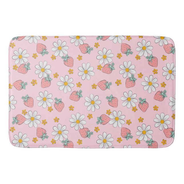 Summer Strawberry Daisy Pattern  Bath Mat (Front)