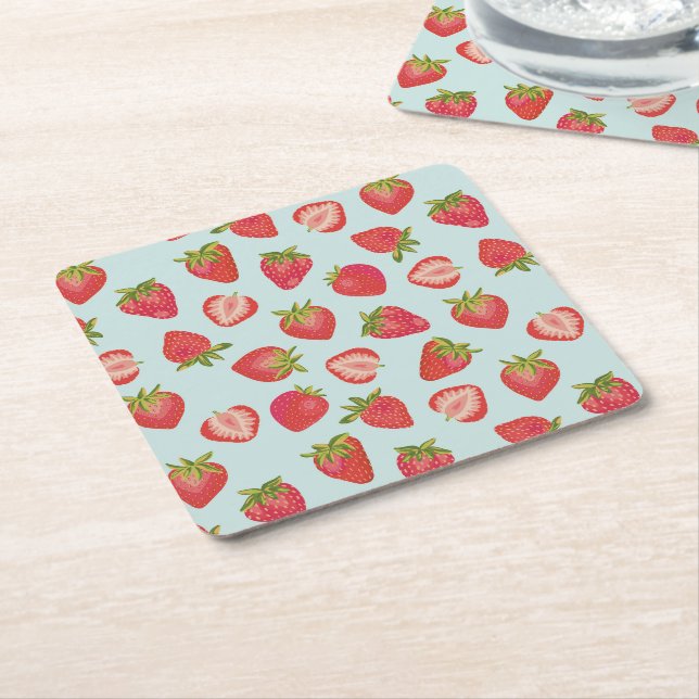 Summer Strawberry Fruit pattern Square Paper Coaster (Angled)