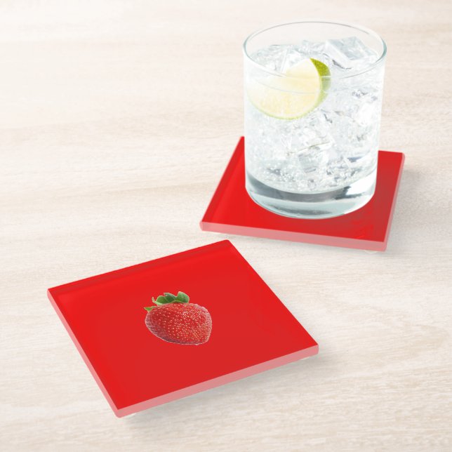 Summer Strawberry Glass Coaster (Angled)