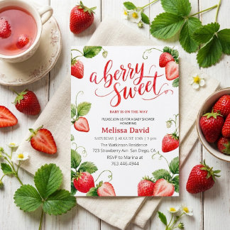 Summer strawberry  on the way baby shower invitation