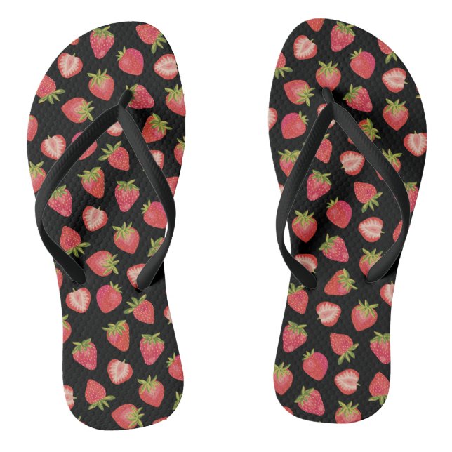 Summer Strawberry Pattern on black Thongs (Footbed)