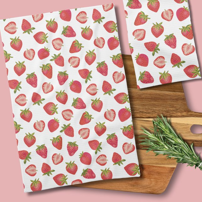 Summer Strawberry Pattern Tea Towel (Strawberry Pattern Kitchen Tea Towel)
