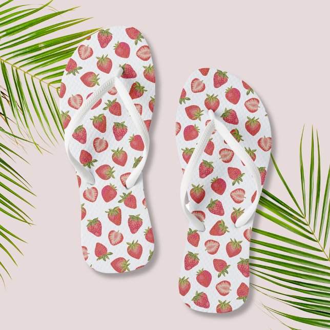 Summer Strawberry Pattern Thongs (Summer strawberry pattern flip flops, perfect for summer, girly weekends or any time!)
