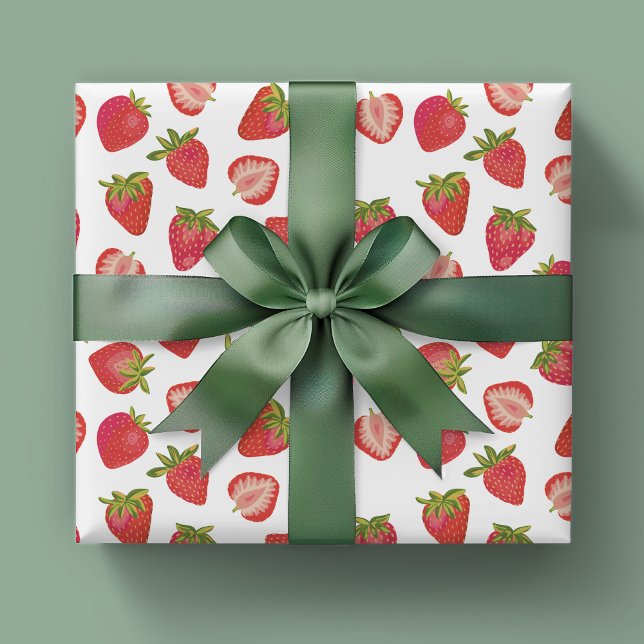 Summer Strawberry Pattern Wrapping Paper Sheet (Strawberry wrapping paper sheets for baby shower, kid parties or girls birthday.)