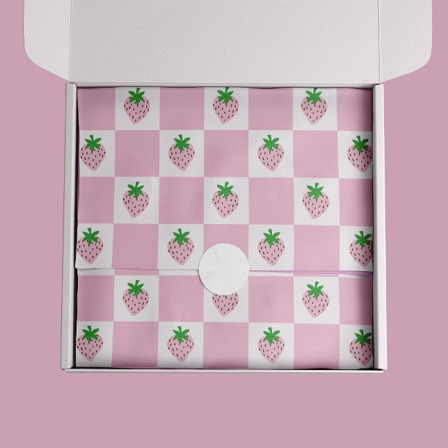 Summer Strawberry Pink Chequerboard Tissue Paper (Pink Strawberry checkerbaord preppy tissue paper sheets)