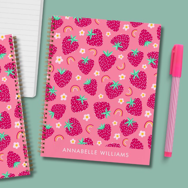 Summer strawberry rainbow and daisy notebook (Strawberry Rainbow Daisy personalized notebook)