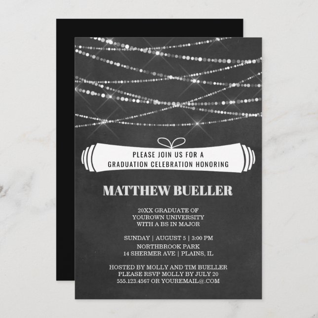 Summer String Lights Chalkboard Graduation Party Invitation (Front/Back)