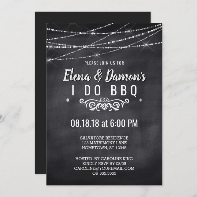 Summer String Lights Chalkboard I Do BBQ Invite (Front/Back)