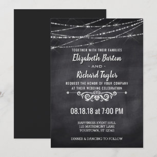Summer String Lights Chalkboard Wedding Invitation