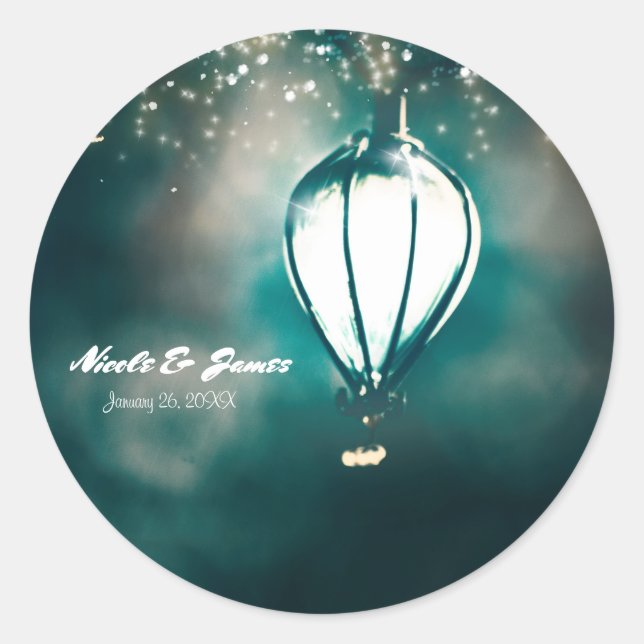 Summer String Lights Enchanted Chic Wedding Favour Classic Round Sticker (Front)