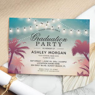 Summer String Lights Outdoor Graduation Party Invitation