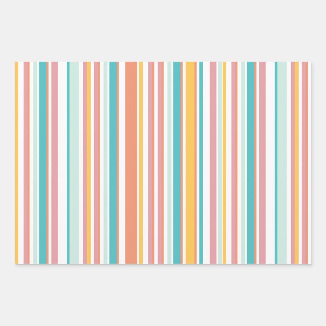 Summer stripe check happy colours wrapping paper sheet (Front)