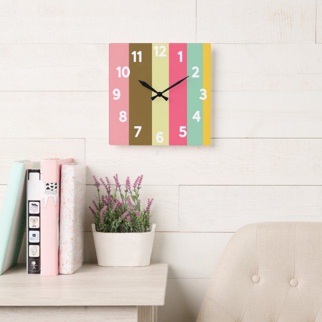 Summer Stripe Colour Palette Design Square Wall Clock (Reading Room)