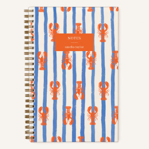 Summer Stripe Lobster Pattern Personalized Name Notebook