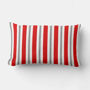Summer Stripes, Deep Red, White and Gray  Lumbar Cushion