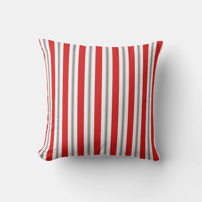 Summer stripes - deep red white and grey / grey outdoor cushion (Front)