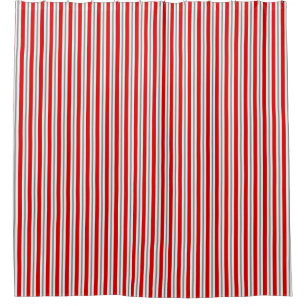 Summer stripes - deep red white and grey / grey shower curtain