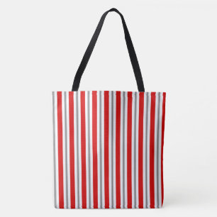 Summer stripes - deep red white and grey / grey tote bag
