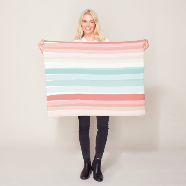 Summer stripes in coral and turquoise fleece blanket (In Situ)