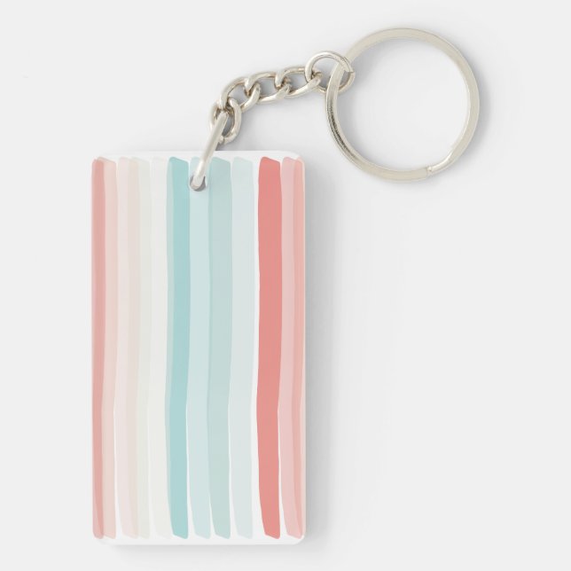 Summer stripes in coral and turquoise key ring (Back)