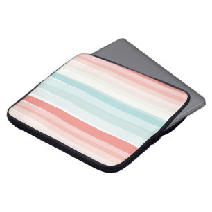 Summer stripes in coral and turquoise laptop sleeve