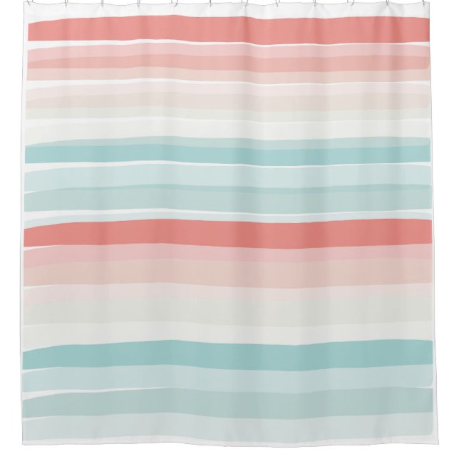 Summer stripes in coral and turquoise shower curtain (Front)