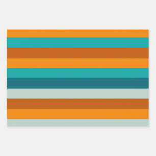 Summer Stripes Pattern Teal Aqua Orange Wrapping Paper Sheet