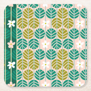 Summer stripes retro coasters floral green/pink