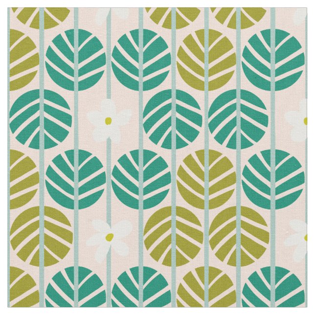 Summer stripes retro floral green w. pink base fabric (Close Up)