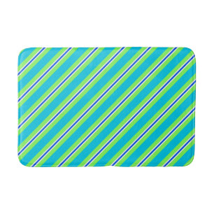 Summer stripes - turquoise and lime green bath mat