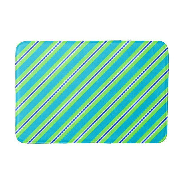 Summer stripes - turquoise and lime green bath mat (Front)