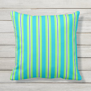 Summer stripes - turquoise and lime green cushion