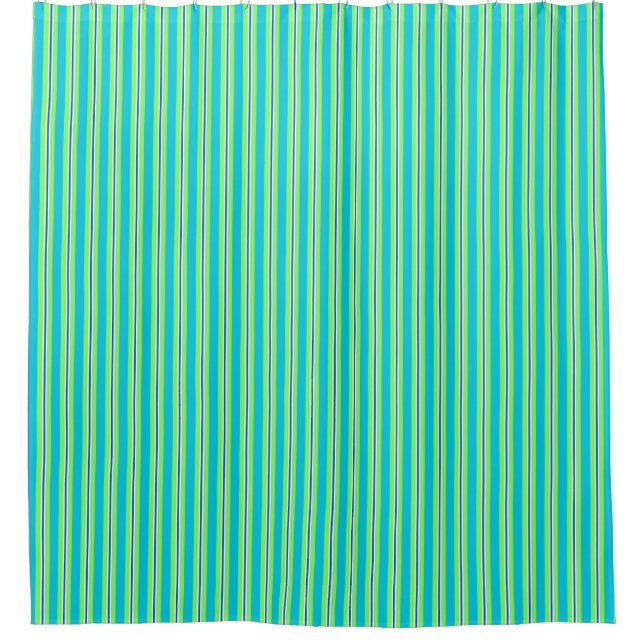 Summer stripes - turquoise and lime green shower curtain (Front)
