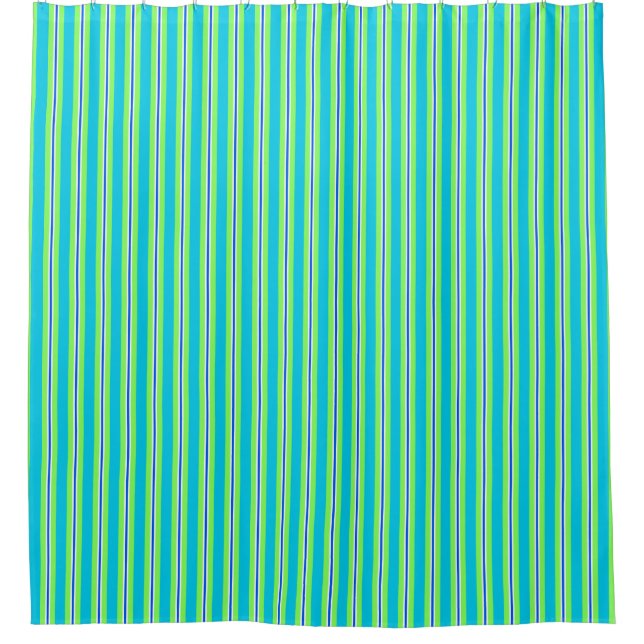 Summer Stripes, Turquoise and Lime Green  Shower Curtain (Front)