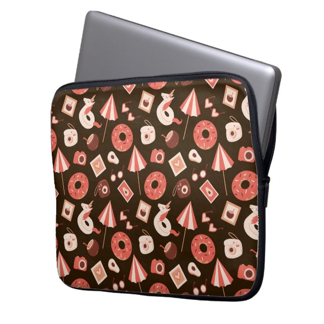 Summer Stuff Chocolate Brown Background Laptop Sleeve (Front Left)