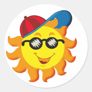 Summer Sun in Ballcap & Sunglasses Classic Round Sticker