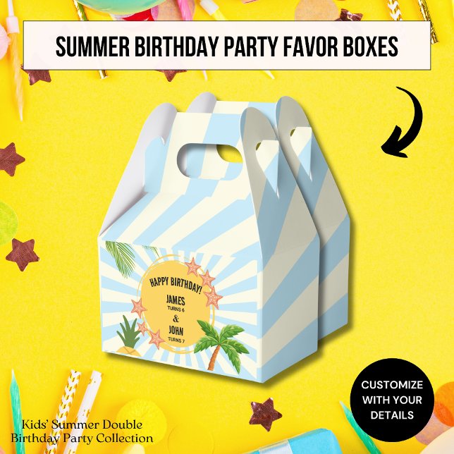 Summer Sun Theme Double Birthday Celebration Favour Box (Creator Uploaded)
