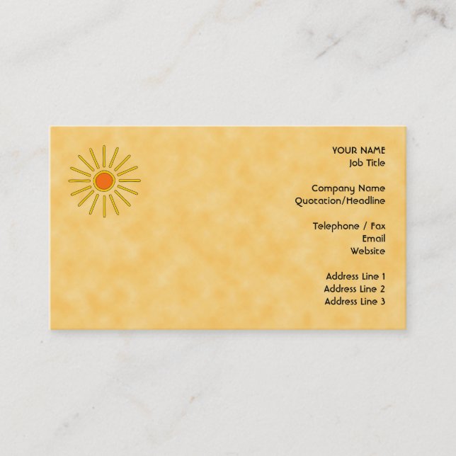 Summer sun. Warm yellow colours. Business Card (Front)