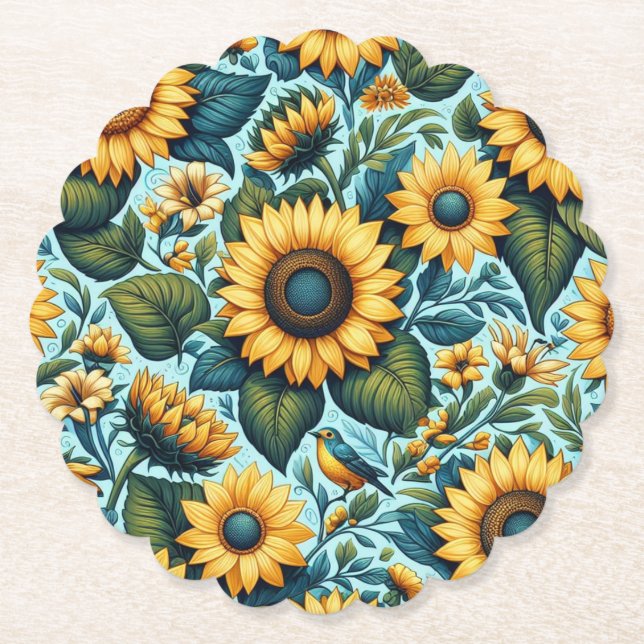 Summer/sunflower/bird Paper Coaster (Front)
