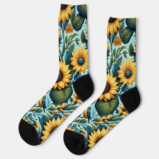 Summer/sunflower/bird Socks (Left)