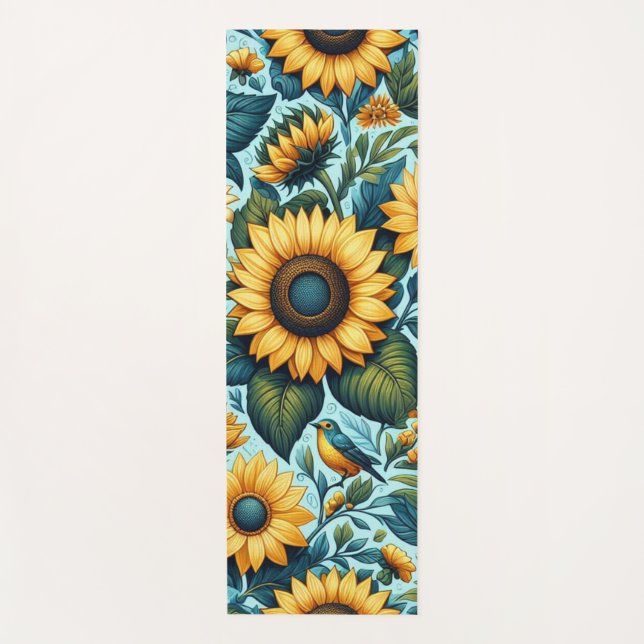 Summer/sunflower/bird Yoga Mat (Front)