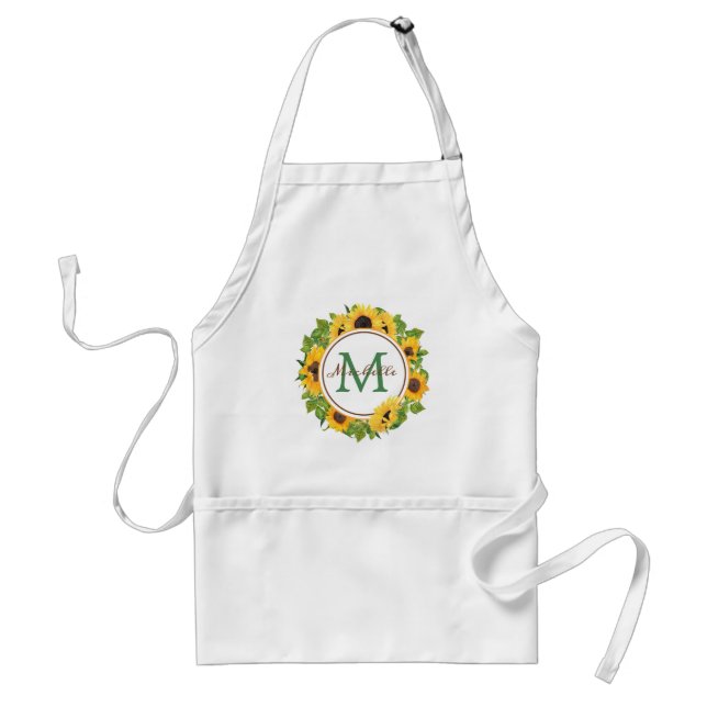 Summer Sunflower Circle Monogram Standard Apron (Front)