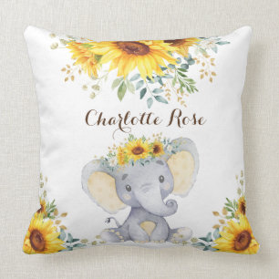 Summer Sunflower Elephant Peanut Baby Girl Nursery Cushion